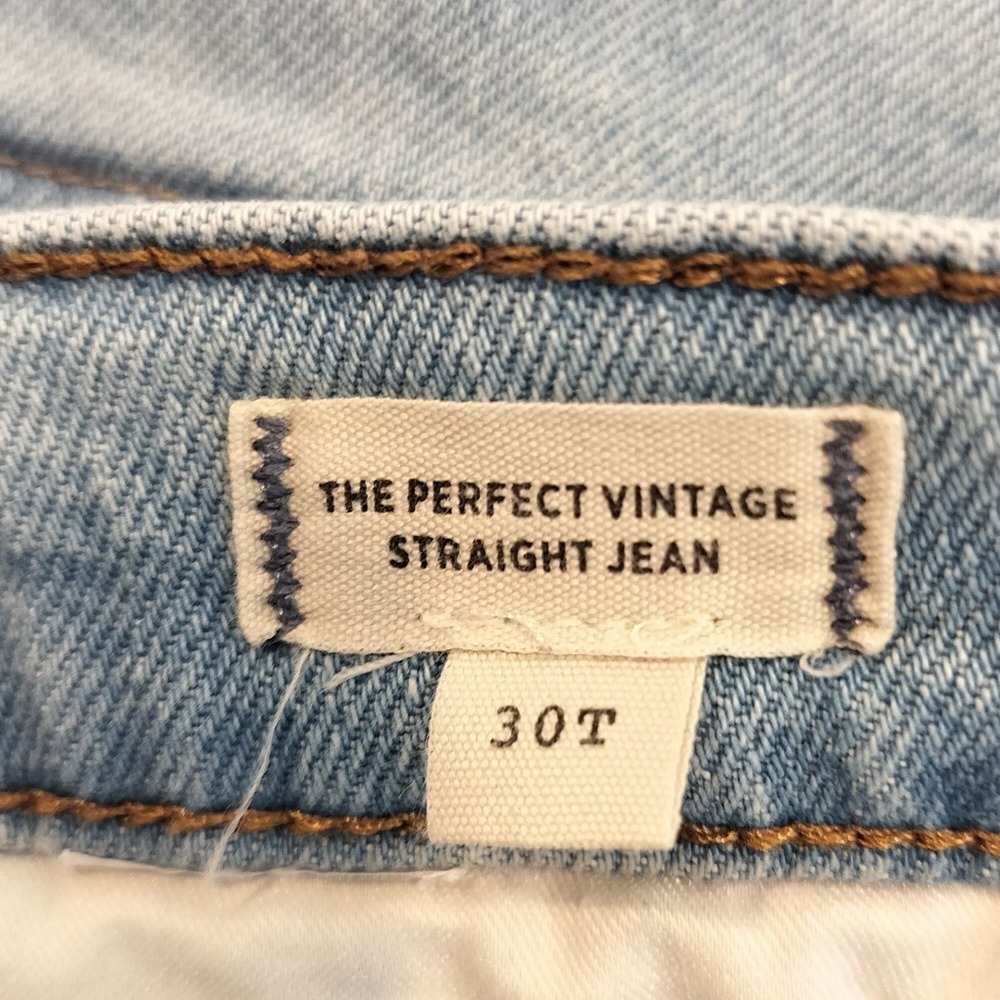 Madewell The Perfect Vintage Straight Jeans 30T Tall Distressed Knee Light Wash - Picture 10 of 12